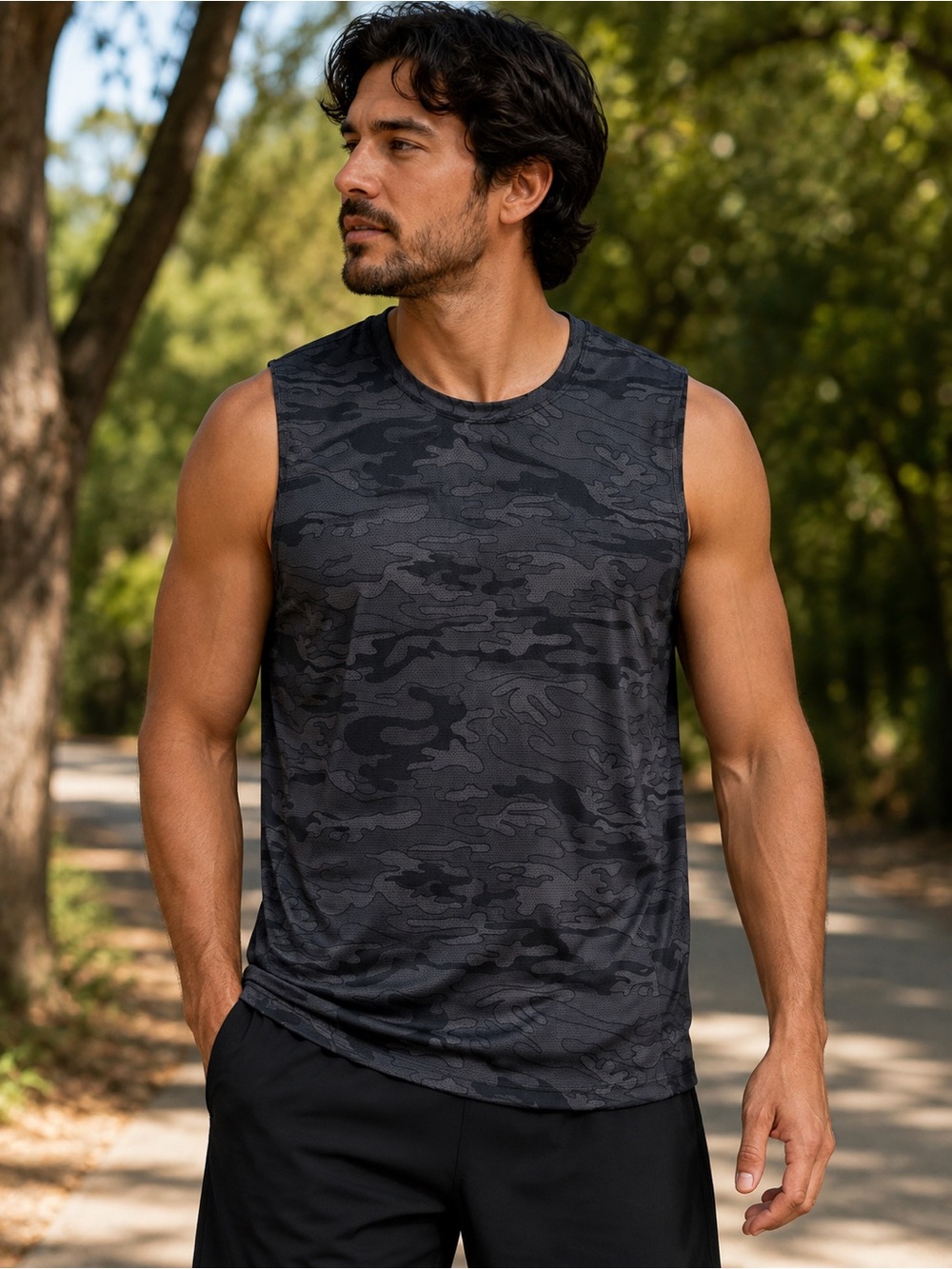 DEVOPS Men's Mesh Workout Tank Top Size L Gray Camo Athletic Shirt